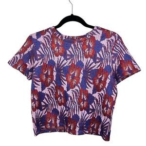 Zara Trafaluc Floral Ribbed Babydoll Tee Size Small